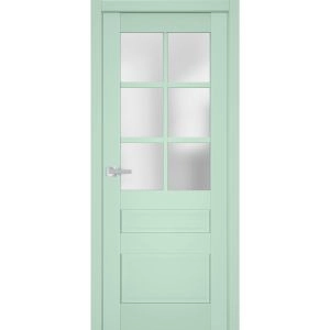 Interior Solid French Door | Veregio 7339 Oliva with Frosted Glass | Single Regular Panel Frame Trims Handle | Bathroom Bedroom Sturdy Doors 