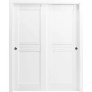 Sliding Closet Bypass Doors 36 x 80 inches / Mela 7444 White Silk / Rails Hardware Set / Wood Solid Bedroom Wardrobe Doors 