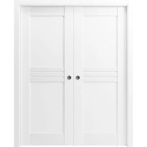 Sliding French Double Pocket Doors 36 x 80 inches / Mela 7444 White Silk / Kit Rail Hardware / MDF Interior Bedroom Modern Doors