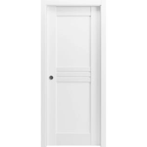 Sliding Pocket Door 18 x 80 inches / Mela 7444 White Silk / Kit Rail Hardware / MDF Interior Bedroom Modern Doors