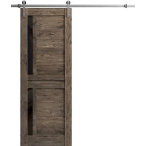 Sturdy Barn Door Frosted Glass | Veregio 7588 Cognac Oak | 6.6FT Rail Hangers Heavy Hardware Set | Solid Panel Interior Doors-42" x 96"
