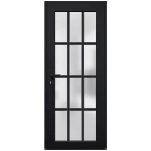 Front Exterior Prehung FiberGlass Door Frosted Glass / Manux 8312 Matte Black / Office Commercial and Residential Doors Entrance Patio Garage-W36" x H80"-Right-hand Inswing
