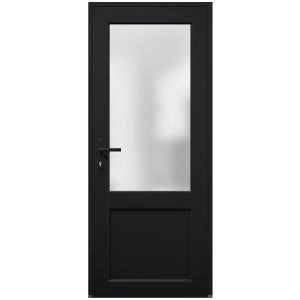 Front Exterior Prehung FiberGlass Door Frosted Glass / Manux 8422 Matte Black / Office Commercial and Residential Doors Entrance Patio Garage-W36" x H80"-Right-hand Inswing