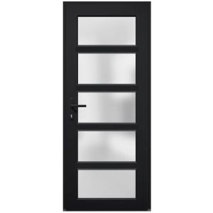 Front Exterior Prehung FiberGlass Door Frosted Glass / Manux 8002 Matte Black / Office Commercial and Residential Doors Entrance Patio Garage-W30" x H80"-Right-hand Inswing