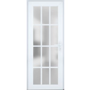 Front Exterior Prehung FiberGlass Door Frosted Glass / Manux 8312 White Silk / Office Commercial and Residential Doors Entrance Patio Garage-W36" x H80"-Left-hand Inswing