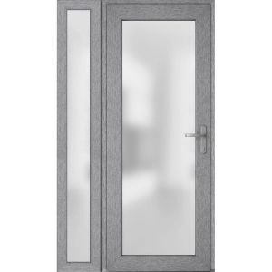 Front Exterior Prehung FiberGlass Door Frosted Glass / Manux 8102 Grey Ash / Sidelight Exterior Window / Office Commercial and Residential Doors Entrance Patio Garage-W36+14" x H80"-Left-hand Inswing