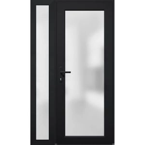 Front Exterior Prehung FiberGlass Door Frosted Glass / Manux 8102 Matte Black / Sidelight Exterior Window /  Office Commercial and Residential Doors Entrance Patio Garage-W30+12" x H80"-Right-hand Inswing