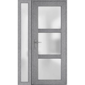 Front Exterior Prehung FiberGlass Door Frosted Glass / Manux 8552 Grey Ash / Sidelight Exterior Window /  Office Commercial and Residential Doors Entrance Patio Garage-W36+12" x H80"-Right-hand Inswing