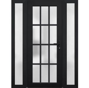 Front Exterior Prehung FiberGlass Door Frosted Glass / Manux 8312 Matte Black / 2 Sidelight Exterior Windows / Office Commercial and Residential Doors Entrance Patio Garage-W12+36+12" x H80"-Left-hand Inswing