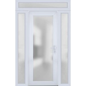 Front Exterior Prehung FiberGlass Door Frosted Glass / Manux 8102 White Silk / 2 Sidelight and Transom Window / Office Commercial and Residential Doors Entrance Patio Garage-W16+36+16" x H80+14"-Left-hand Inswing
