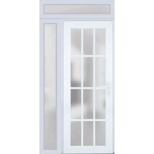Front Exterior Prehung FiberGlass Door Frosted Glass / Manux 8312 White Silk / Sidelight and Transom Window / Office Commercial and Residential Doors Entrance Patio Garage-W36+12" x H80+14"-Left-hand Inswing