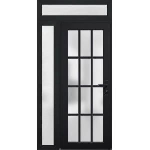 Front Exterior Prehung FiberGlass Door Frosted Glass / Manux 8312 Matte Black / Sidelight and Transom Window / Office Commercial and Residential Doors Entrance Patio Garage-W36+12" x H80+14"-Left-hand Inswing