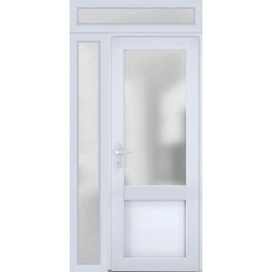 Front Exterior Prehung FiberGlass Door Frosted Glass / Manux 8422 White Silk / Sidelight and Transom Window / Office Commercial and Residential Doors Entrance Patio Garage-W36+12" x H80+14"-Right-hand Inswing