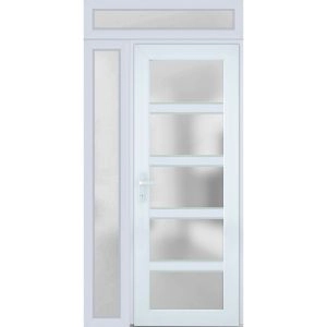 Front Exterior Prehung FiberGlass Door Frosted Glass / Manux 8002 White Silk / Sidelight and Transom Window / Office Commercial and Residential Doors Entrance Patio Garage-W30+12" x H80+14"-Right-hand Inswing