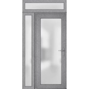 Front Exterior Prehung FiberGlass Door Frosted Glass / Manux 8102 Grey Ash / Sidelight and Transom Window / Office Commercial and Residential Doors Entrance Patio Garage-W36+16" x H80+14"-Left-hand Inswing