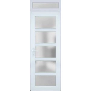 Front Exterior Prehung FiberGlass Door Frosted Glass / Manux 8002 White Silk / Transom Window / Office Commercial and Residential Doors Entrance Patio Garage-W30" x H80+14"-Right-hand Inswing