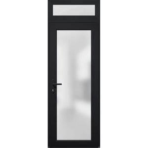 Front Exterior Prehung FiberGlass Door Frosted Glass / Manux 8102 Matte Black / Transom Window / Office Commercial and Residential Doors Entrance Patio Garage-W30" x H80+14"-Right-hand Inswing