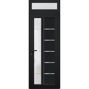 Front Exterior Prehung FiberGlass Door Frosted Glass / Manux 8088 Matte Black / Transom Window / Office Commercial and Residential Doors Entrance Patio Garage-W30" x H80+14"-Right-hand Inswing