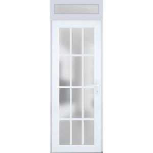 Front Exterior Prehung FiberGlass Door Frosted Glass / Manux 8312 White Silk / Transom Window / Office Commercial and Residential Doors Entrance Patio Garage-W36" x H80+14"-Left-hand Inswing