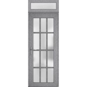 Front Exterior Prehung FiberGlass Door Frosted Glass / Manux 8312 Grey Ash / Transom Window / Office Commercial and Residential Doors Entrance Patio Garage-W36" x H80+14"-Right-hand Inswing