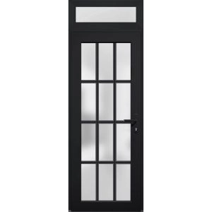 Front Exterior Prehung FiberGlass Door Frosted Glass / Manux 8312 Matte Black / Transom Window / Office Commercial and Residential Doors Entrance Patio Garage-W36" x H80+14"-Left-hand Inswing