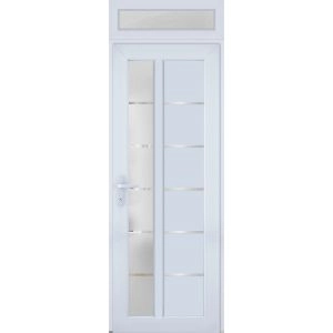 Front Exterior Prehung FiberGlass Door Frosted Glass / Manux 8088 White Silk / Transom Window / Office Commercial and Residential Doors Entrance Patio Garage-W30" x H80+14"-Right-hand Inswing