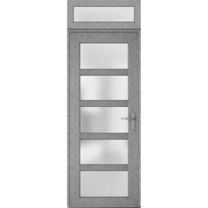 Front Exterior Prehung FiberGlass Door Frosted Glass / Manux 8002 Grey Ash / Transom Window / Office Commercial and Residential Doors Entrance Patio Garage-W36" x H80+14"-Left-hand Inswing
