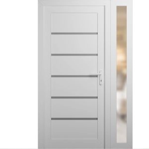 Front Exterior Prehung Metal-Plastic Door | Manux 8415 White Silk | Side Sidelite Transom | Office Commercial and Residential Doors Entrance Patio Garage 42" x 80" (W30+12" x H80") Right hand Inswing
