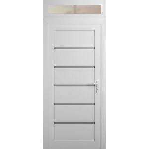 Front Exterior Prehung Metal-Plastic Door | Manux 8415 White Silk | Top Sidelite Transom | Office Commercial and Residential Doors Entrance Patio Garage 32" x 94" (W32" x H80+14") Left hand Inswing