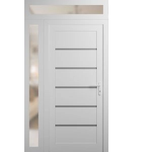 Front Exterior Prehung Metal-Plastic Door | Manux 8415 White Silk | Side and Top Sidelite Transom | Office Commercial and Residential Doors Entrance Patio Garage 42" x 94" (W30+12" x H80+14") Left hand Inswing