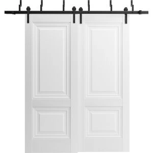 Sliding Closet Barn Bypass Doors | Lucia 8831 White Silk | Sturdy 6.6ft Rails Hardware Set | Wood Solid Bedroom Wardrobe Doors 