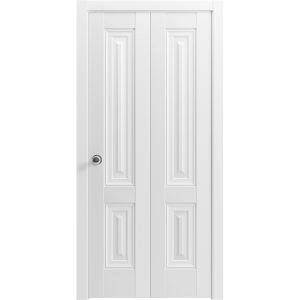 Sliding Closet Bi-fold Doors | Lucia 8831 White Silk | Sturdy Tracks Moldings Trims Hardware Set | Wood Solid Bedroom Wardrobe Doors 