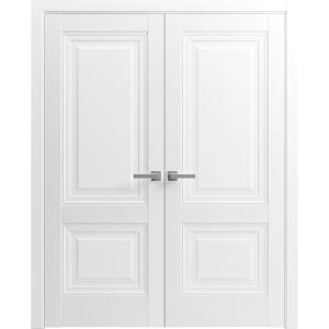 French Double Panel Lite Doors with Hardware | Lucia 8831 White Silk| Panel Frame Trims | Bathroom Bedroom Interior Sturdy Door