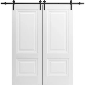 Sturdy Double Barn Door with | Lucia 8831 White Silk | 13FT Rail Hangers Heavy Set | Solid Panel Interior Doors