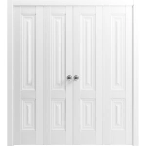 Sliding Closet Double Bi-fold Doors | Lucia 8831 White Silk | Sturdy Tracks Moldings Trims Hardware Set | Wood Solid Bedroom Wardrobe Doors 