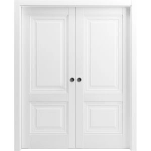 Sliding French Double Pocket Doors | Lucia 8831 White Silk  | Kit Trims Rail Hardware | Solid Wood Interior Bedroom Sturdy Doors