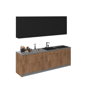 Kitchen Fusion Collection Natural Teak & Black Color Base Size 8.5Ft Wide