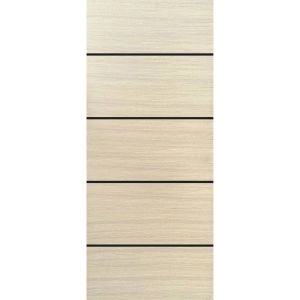 Slab Barn Door Panel | Planum 0015 Natural Veneer and Aluminum Strips | Sturdy Finished Flush Modern Doors | Pocket Closet Sliding