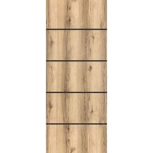Slab Barn Door Panel | Planum 0015 Oak and Aluminum Strips | Sturdy Finished Flush Modern Doors | Pocket Closet Sliding