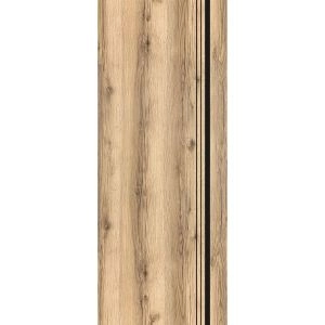 Slab Barn Door Panel | Planum 0011 Oak and Aluminum Strips | Sturdy Finished Flush Modern Doors | Pocket Closet Sliding