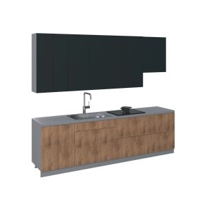 Kitchen Contemporary Collection Natural Teak & Black Color Base Size 9.5Ft Wide
