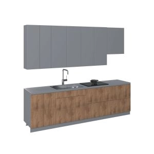 Kitchen Contemporary Collection Natural Teak & Gray Color Base Size 9.5Ft Wide