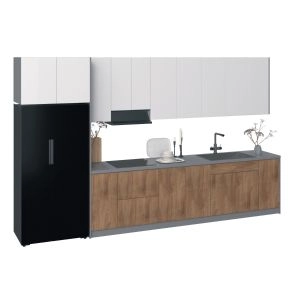 Kitchen Timekeeper Collection Natural Teak & White Gloss Color Base Size 13Ft Wide