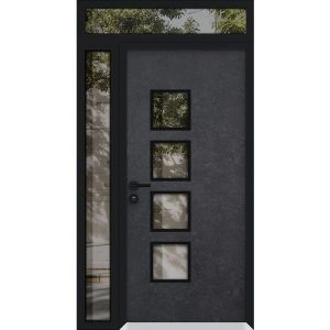 Front Exterior Prehung Aluminum Door / Cynex 6106 Dark Stone / Entry Steel Metal Modern Painted W36+12"xH80+12" Right-hand Inswing