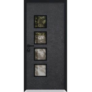 Front Exterior Prehung Aluminum Door / Cynex 6106 Dark Stone / Entry Steel Metal Modern Painted W36"xH80" Right-hand Inswing