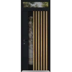 Front Exterior Prehung Aluminum Door / Cynex 6113 Natural Oak / Entry Steel Metal Modern Painted W36"xH80+12" Right-hand Inswing