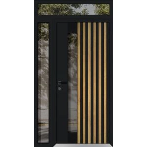 Front Exterior Prehung Aluminum Door / Cynex 6113 Natural Oak / Entry Steel Metal Modern Painted W36+12"xH80+12" Right-hand Inswing