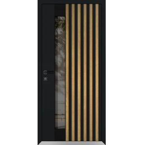 Front Exterior Prehung Aluminum Door / Cynex 6113 Natural Oak / Entry Steel Metal Modern Painted W36"xH80" Right-hand Inswing