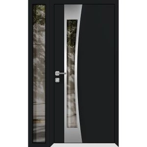 Front Exterior Prehung Aluminum Door / Cynex 6116 Black / Entry Steel Metal Modern Painted W36+12"xH80" Right-hand Inswing