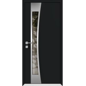 Front Exterior Prehung Aluminum Door / Cynex 6116 Black / Entry Steel Metal Modern Painted W36"xH80" Right-hand Inswing